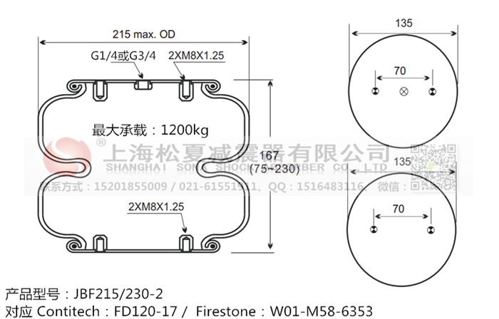 JBF215/230-2橡膠<a href='http://www.weiningjx.com/' target='_blank'><u>空氣彈簧</u></a>