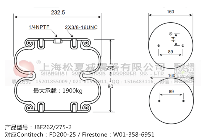 JBF262/275-2橡膠<a href='http://www.weiningjx.com/' target='_blank'><u>空氣彈簧</u></a>