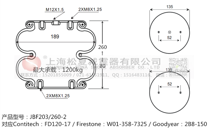 JBF203/260-2橡膠<a href='http://www.weiningjx.com/' target='_blank'><u>空氣彈簧</u></a>